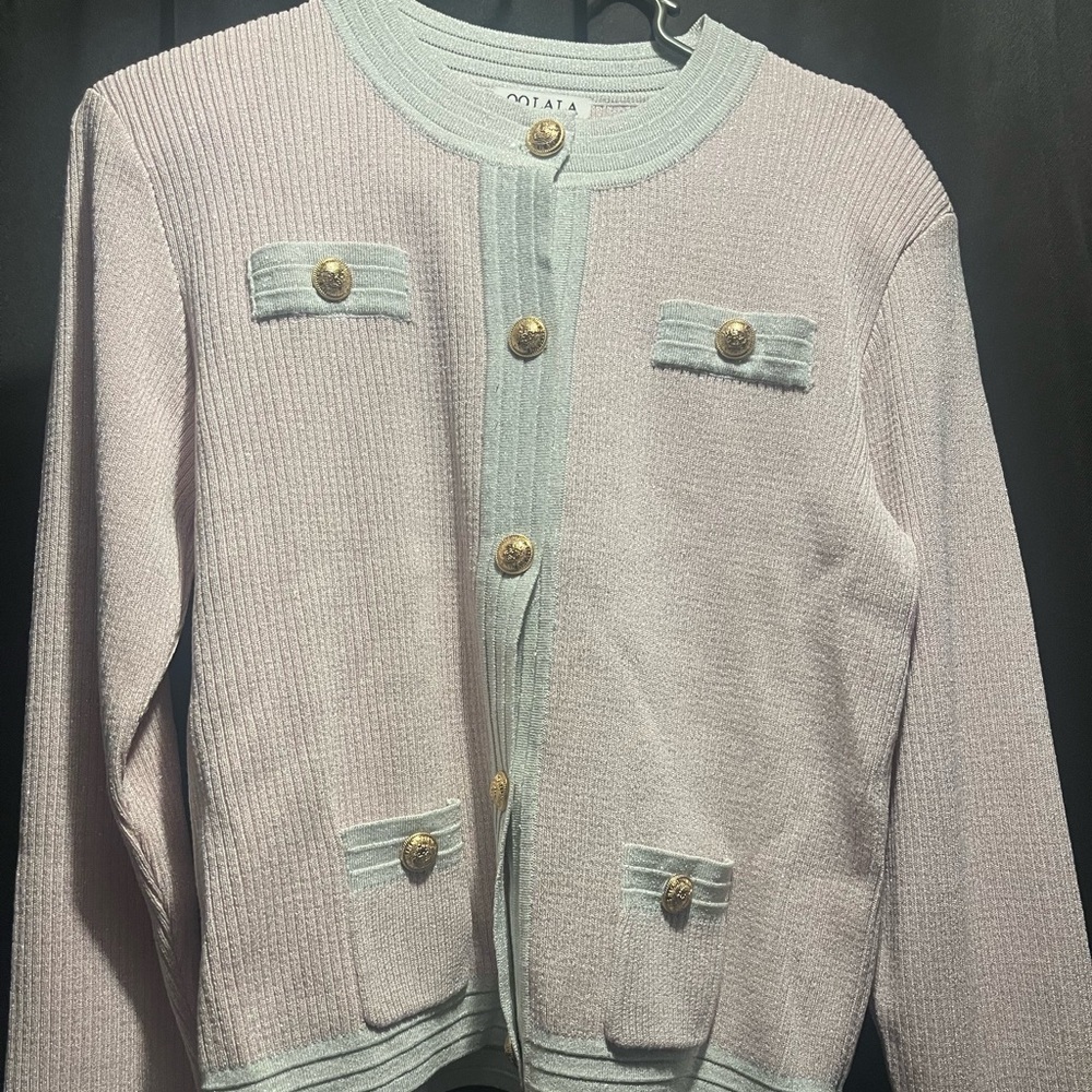 OOLALA Shimmer Ribbed Knit Cardigan In Pink - Picture 2 of 7